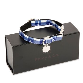 The Anglesey Nautical Checked Blue Anchor Design Dog Collar, 6 of 8