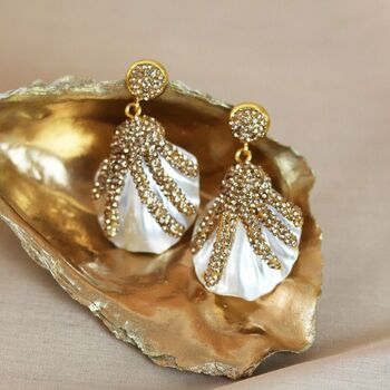 Diamanté Natural Pearl Oyster Shell Earrings, 3 of 4