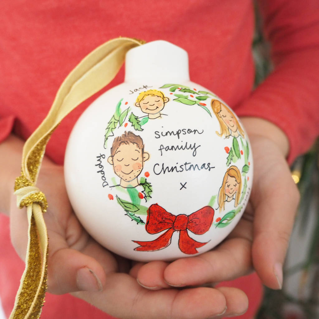 personalised family christmas bauble decoration by katie simpson illustration 