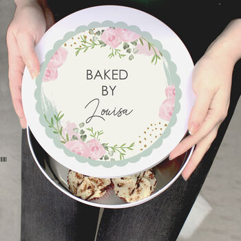 Personalised Abstract Rose Round Cake Storage Tin, 3 of 5