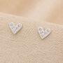 Sterling Silver Textured Sparkling Heart Stud Earrings, thumbnail 1 of 9