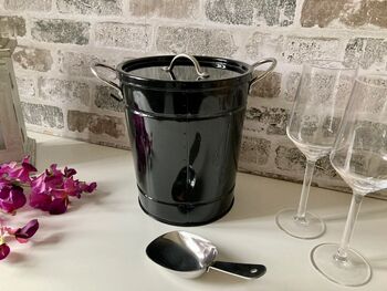 Luxury Black Metal Ice Bucket With Lid French Style, 4 of 8