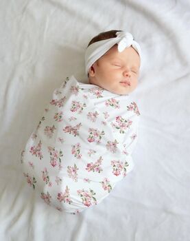 Luxury Rose Blossom Bamboo Muslin Swaddle Blanket, 2 of 4