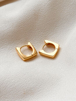 18k Gold Square Huggie Hoop Earrings, 5 of 7