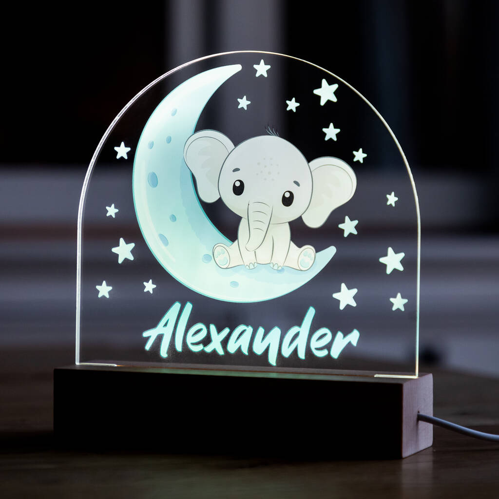 Personalised Baby Elephant Night Light By Mirrorin