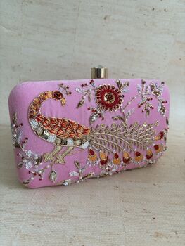Peacock Rectangular Pink Clutch Bag, 7 of 12