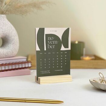 2024 Desk Calendar With Refillable Cards And Wood Stand, 2 of 9