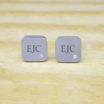 Personalised Men's Square Cufflink With Crystal, 4 of 7