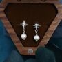 Tiny Starburst And Dangle Pearl Stud Earrings, thumbnail 5 of 11