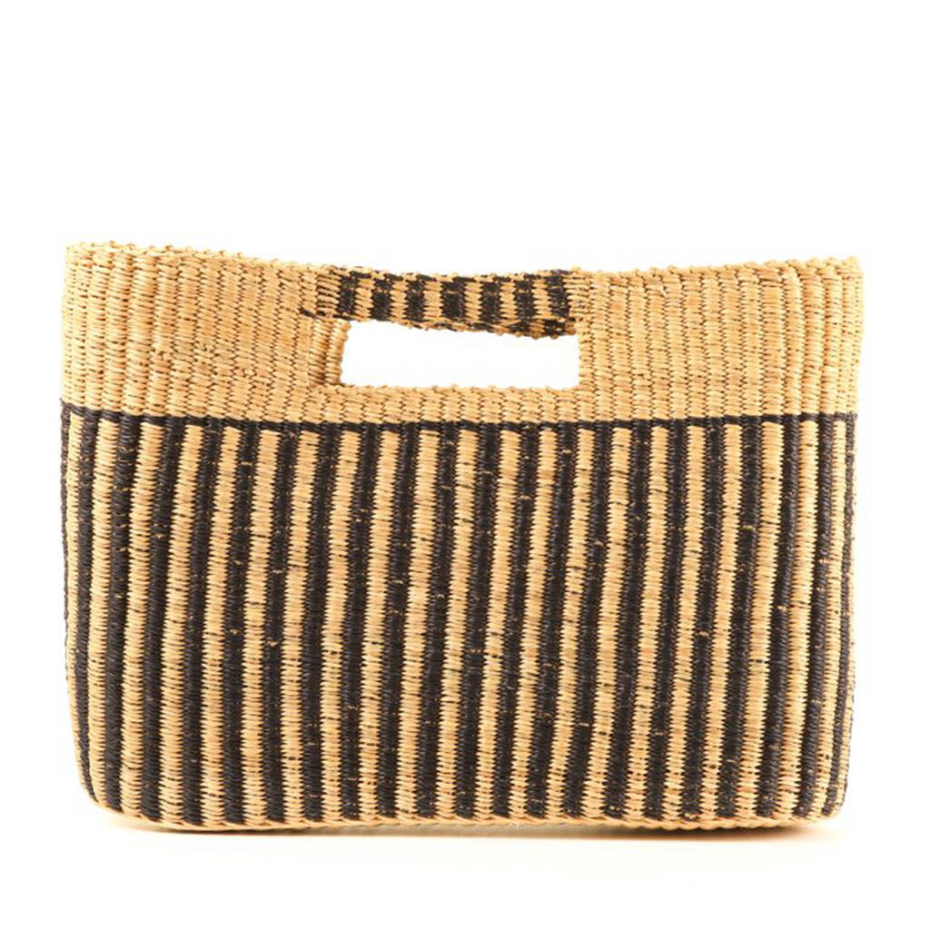 Natural Hand Woven Straw Clutch Bag Colourful Or Black By The Basket