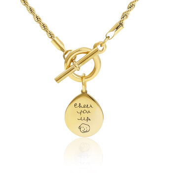 Personalised Handwriting T Bar Necklace With Rope Chain, 3 of 5