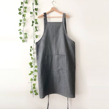 Personalised Charcoal Grey 100% Linen Pinafore Apron, 5 of 11