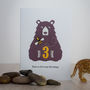 Bear And Bee Third Birthday Card Age Three, thumbnail 1 of 2