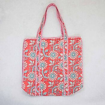 Reversible Red Floral Print Quilted Cotton Tote Bag, 3 of 3