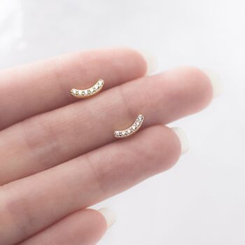 Sterling Silver Curved Crystal Stud Earrings, 6 of 7