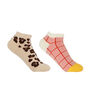Grid Pink And Leopard Brown Women's Trainer Socks Bundle, thumbnail 1 of 6