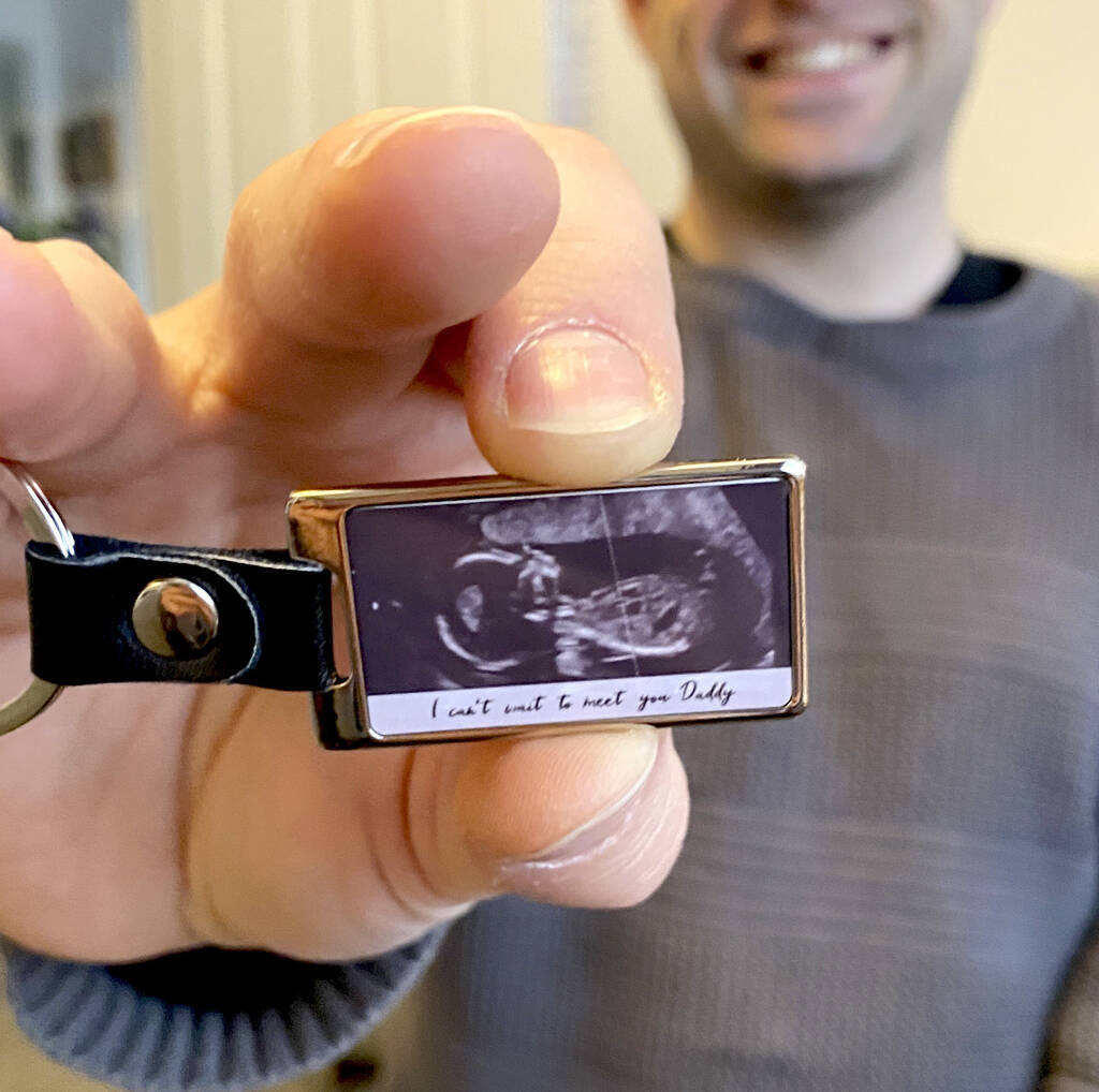Image of Personalised Baby Ultrasound Leather And Metal Keyring