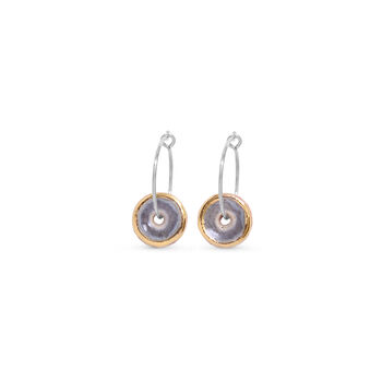 Ceramic, Glass And Gold Smoky Purple Sterling Silver Hoop Earrings, 3 of 7