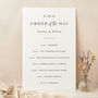 White Modern Script Wedding Order Of The Day Sign, thumbnail 1 of 3