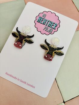Cow Glitter Resin Earrings / Farm Animal Gift / Cute Statement Jewellery / Country Girl Accessories, 3 of 5
