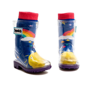 Squelch Transparent Wellies And Three Sock Set Sunshine, 7 of 7