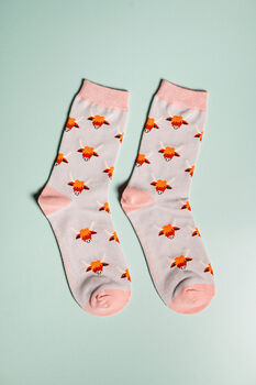 Highland Cow Navy Bamboo Socks, 3 of 8