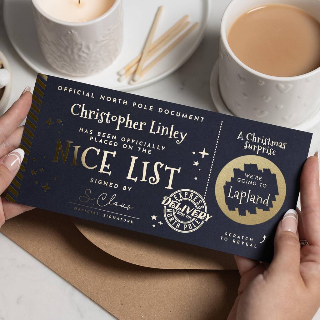Personalised Nice List Lapland Scratch Reveal Ticket, 1 of 9