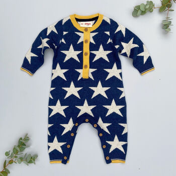 Stars Knitted Romper In Navy, 7 of 9