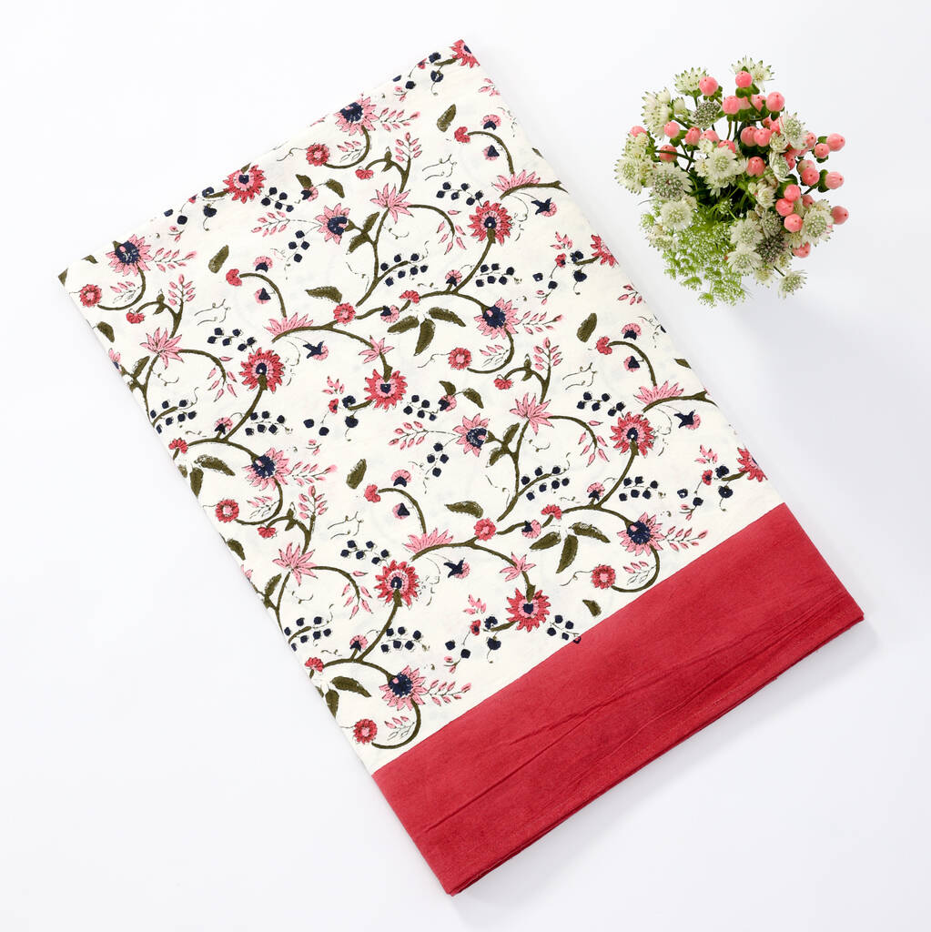 Thistle Flower Handblock Printed Tablecloth, 1 of 5