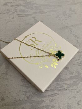 Double Sided Single Clover Charm Necklace Emerald Black, 10 of 10