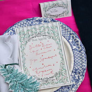 Festive Holly Menu And Place Card Set, 3 of 9