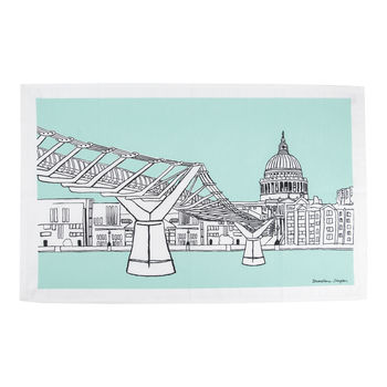 London Tea Towel 'Millennium Bridge' Aqua, 2 of 4