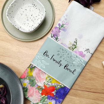 Personalised Family Birth Flower Bouquet Tea Towel, 2 of 12