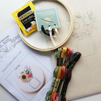 Vase Of Flowers With Sunflowers And Bee Beginner Embroidery Kit, Hand Embroidery, 3 of 6