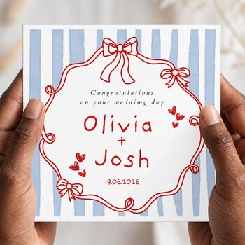 Personalised Red And Blue Wedding Card, Mr And Mrs On Your Wedding Day Card, 2 of 3