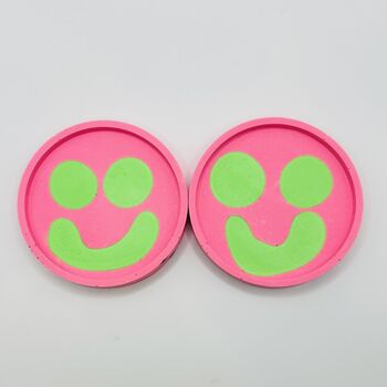 Smiley Face Coasters Neon Pink And Green Set Of Two, 2 of 9