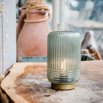 Cordless Tiffany Blue Ribbed Glass Lamps, 3 of 5