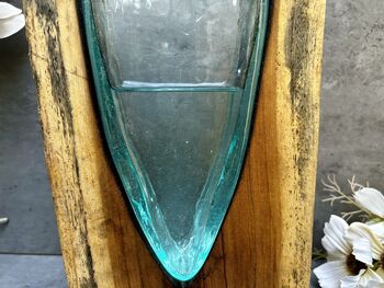 26cm V Shaped Molten Glass Vase On Teak Root – Handmade Wooden, 11 of 12