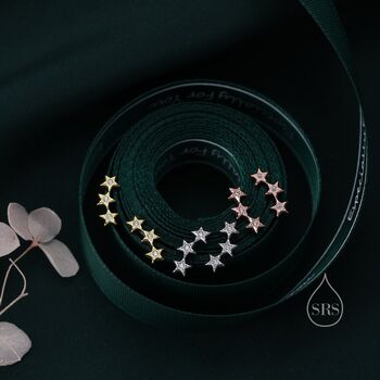 Sterling Silver Tiny Star Trio Stud Earrings, 2 of 10