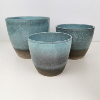 Semi Glazed Ocean Blue Ceramic Indoor Plant Pots, 3 of 3