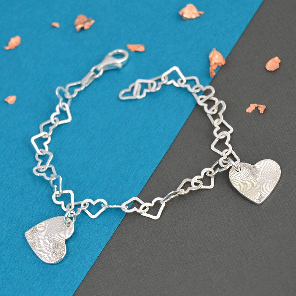 silver fingerprint heart charm bracelet by hold upon heart ...