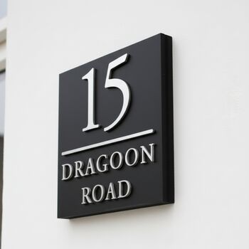 Contemporary Square Matte Black House Sign With Dividing Line, 2 of 9