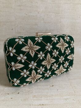 Emerald Green Velvet Handcrafted Clutch Bag, 5 of 9