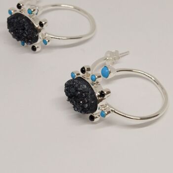 Black Onyx, Agate, Turquoise Earrings, Sterling Silver, 3 of 8