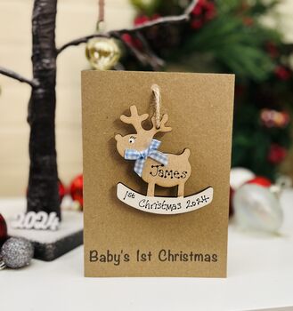 Personalised Baby Boy's First Christmas Card 2024 Decoration, 7 of 11