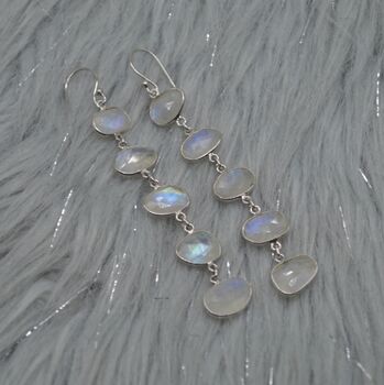 Rainbow Moonstone Dangle Sterling Silver Earrings, 7 of 9