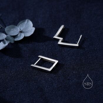 Rectangle Hoop Earrings In Sterling Silver, 3 of 11
