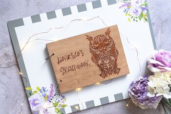 Personalised Wooden Sketchbook Floral Feather, 8 of 10