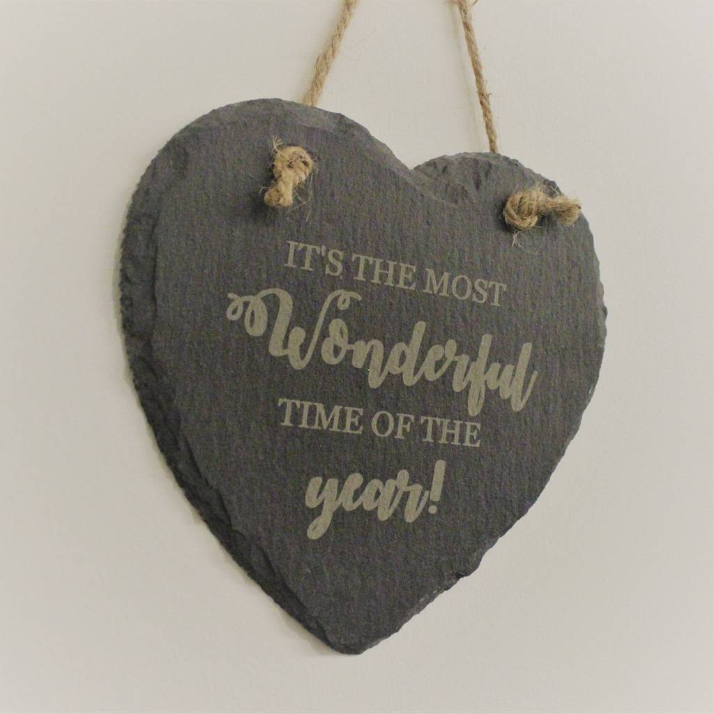 Most Wonderful Time Of The Year Hanging Slate Heart, 1 of 2