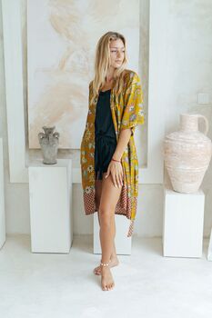 Gold Yellow Silky Kimono Robe, 2 of 6